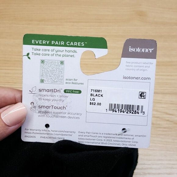 ISOTONER Gloves Mens Large Black Over the Wrist Lined Touchscreen Water Repel - Picture 5 of 6